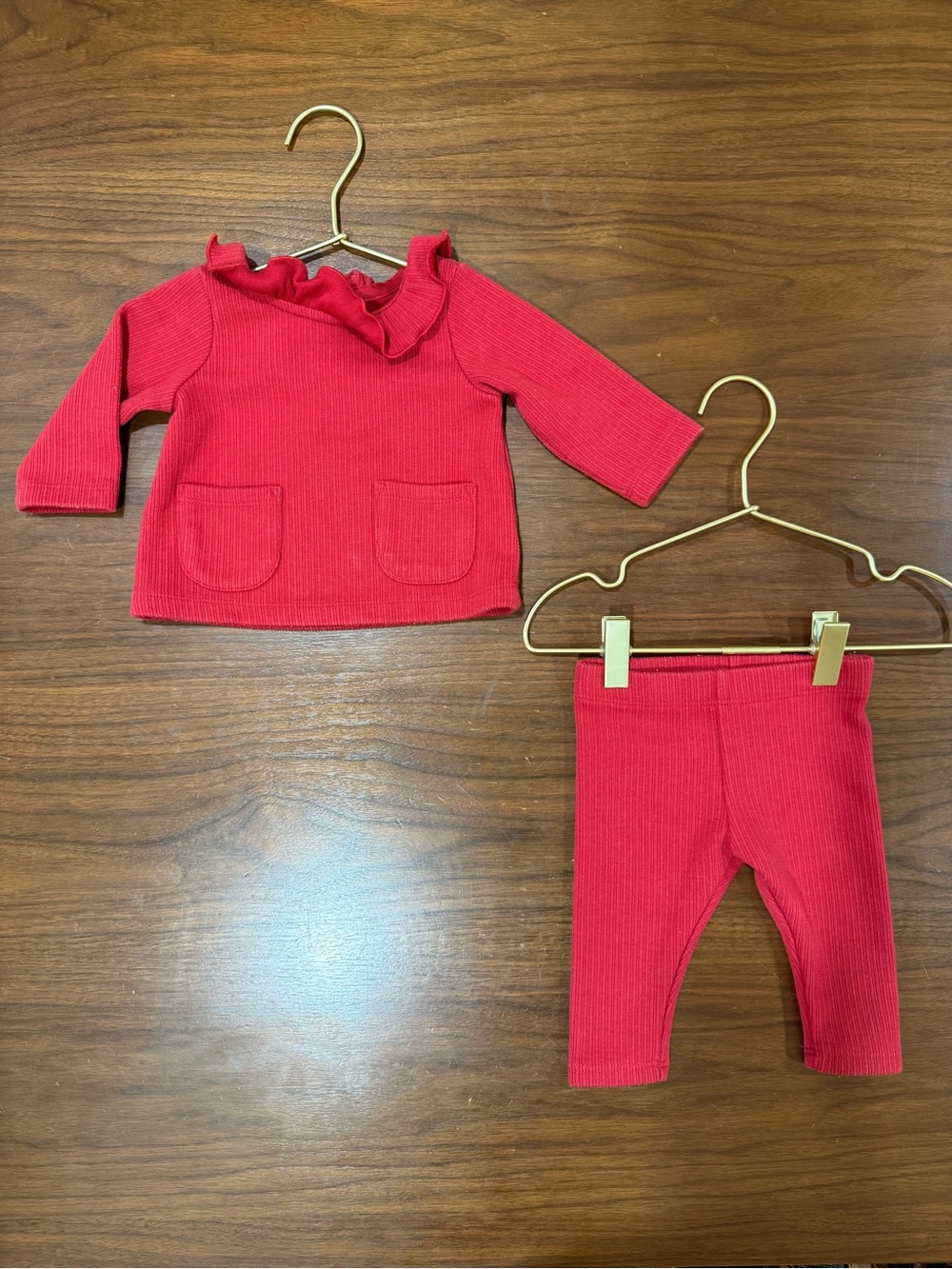 cloud island Red Ribbed Infant Ruffle Collar Set